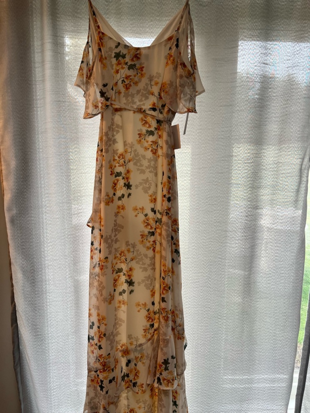 Lulus Cream Floral Chiffon Maxi Dress Wedding Guest Size L NWT - Picture 2 of 9